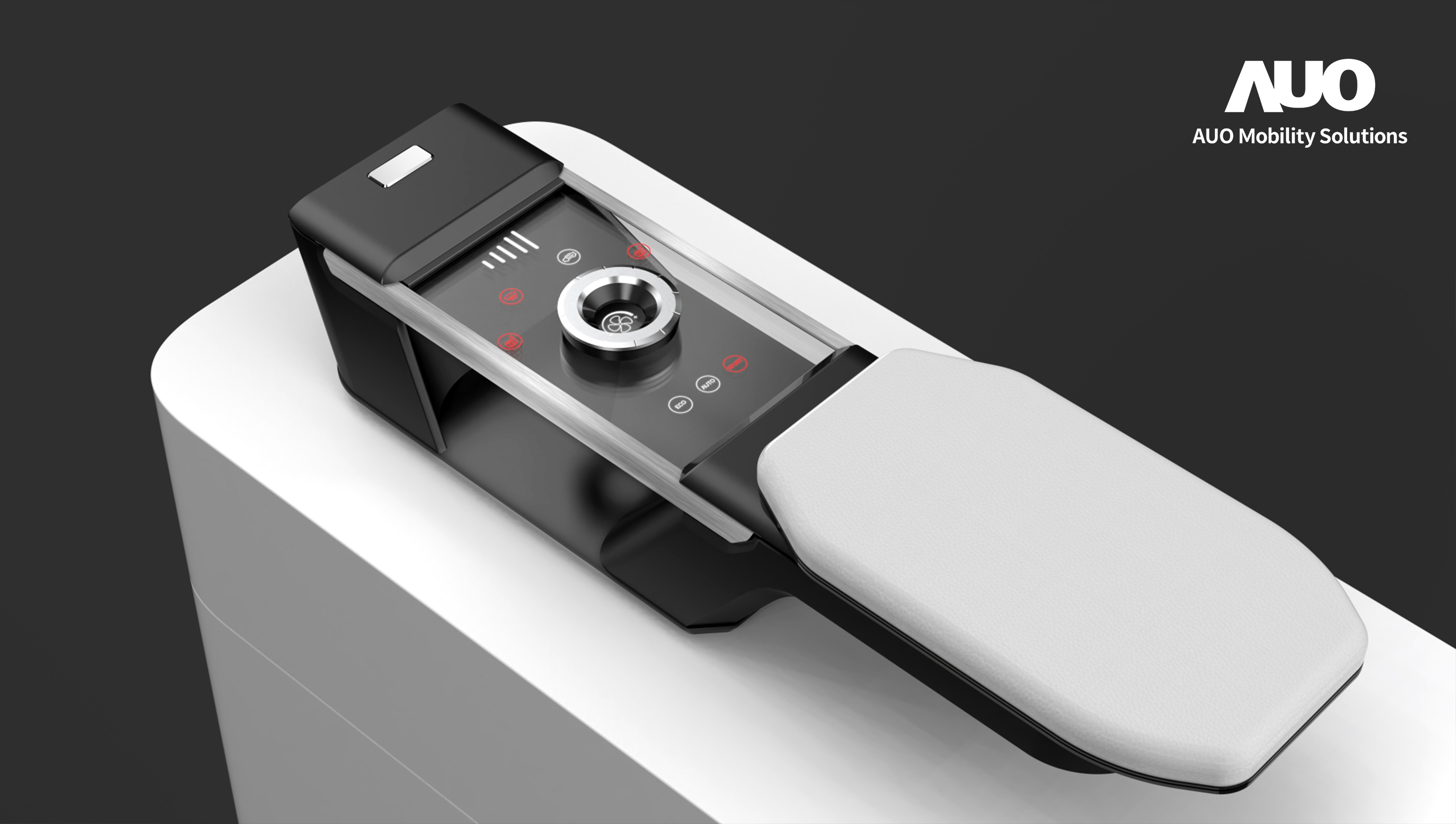 友達智慧移動全新發表INVISY隱形科技系列，CrystalSense Console以最簡約的機構設計，提供直覺控制的主動觸覺回饋與壓力感測，並且動態呈現、僅在需要時顯示，打造未來座艙的極致互動體驗。