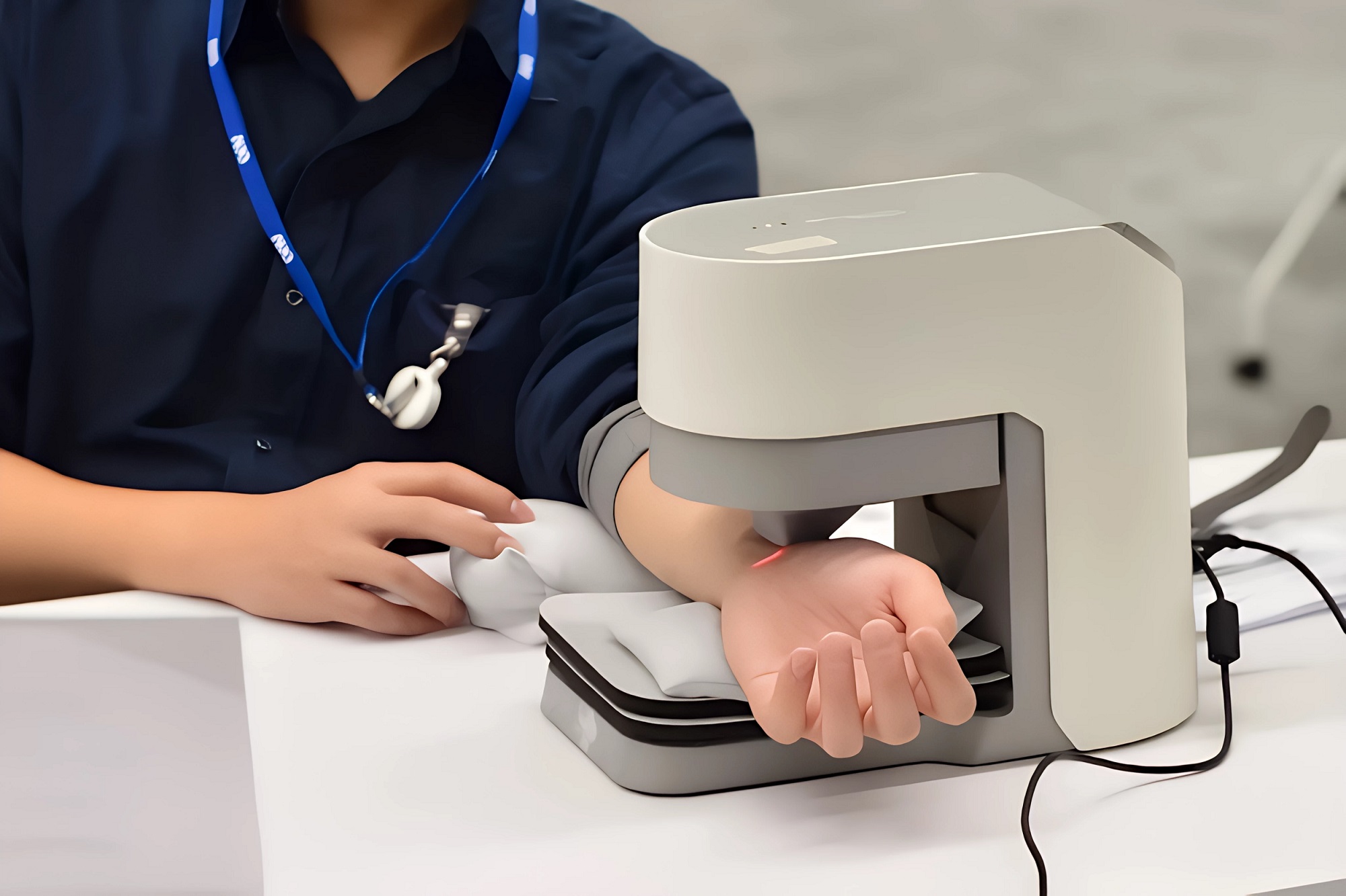 友達耘康中醫數位化檢測解決方案之脈象檢測系統採用高靈敏多點式壓力感測器，可真實還原「寸、關、尺」三部脈象量測結果