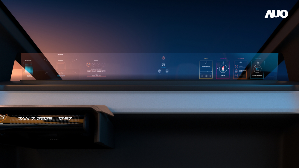 YY易游m6米乐无界透明显示接口(Horizon Image Glass)透过车运算方案整合仪表板、中控台及副驾显示器，一体式全景呈现，提供乘用者清晰的前方视野、行车必要信息与娱乐功能